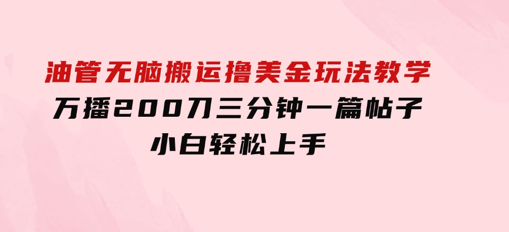 油管无脑搬运撸美金玩法教学，万播200刀，三分钟一篇帖子，小白轻松上手-柚子资源网