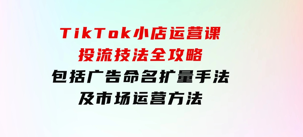 TikTok小店运营课：投流技法全攻略，包括广告命名扩量手法及市场运营方法-柚子资源网