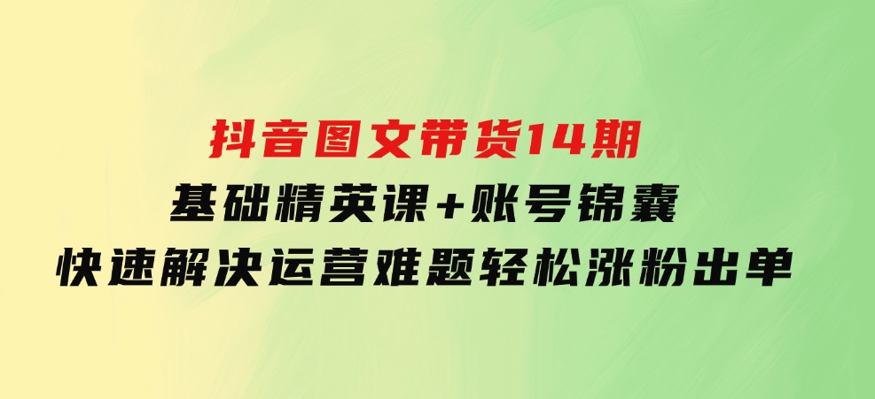 抖音图文带货14期：基础精英课+账号锦囊，快速解决运营难题轻松涨粉出单-柚子资源网