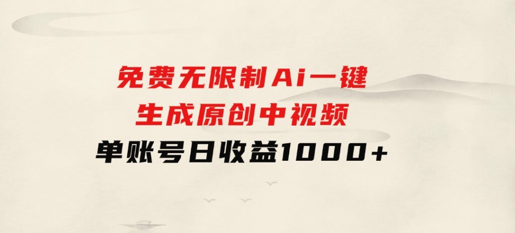 免费无限制，Ai一键生成原创中视频，单账号日收益1000+-柚子资源网