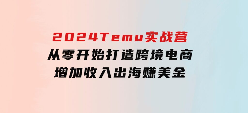 2024Temu实战营：从零开始打造跨境电商，增加收入，出海赚美金-柚子资源网