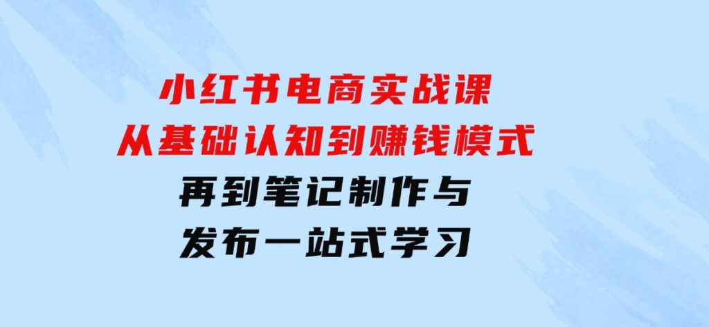 小红书电商实战课，从基础认知到赚钱模式，再到笔记制作与发布一站式学习-柚子资源网