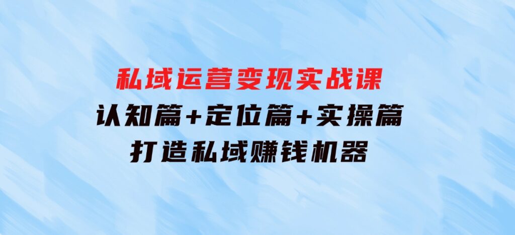 私域运营变现实战课：认知篇+定位篇+实操篇，打造私域赚钱机器-柚子资源网