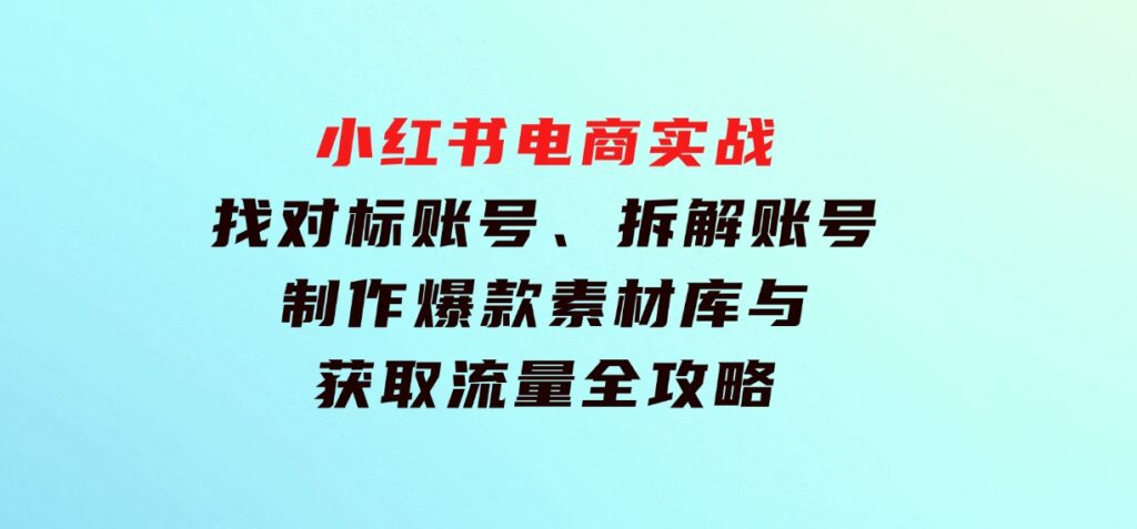 小红书电商实战：找对标账号、拆解账号、制作爆款素材库与获取流量全攻略-柚子资源网