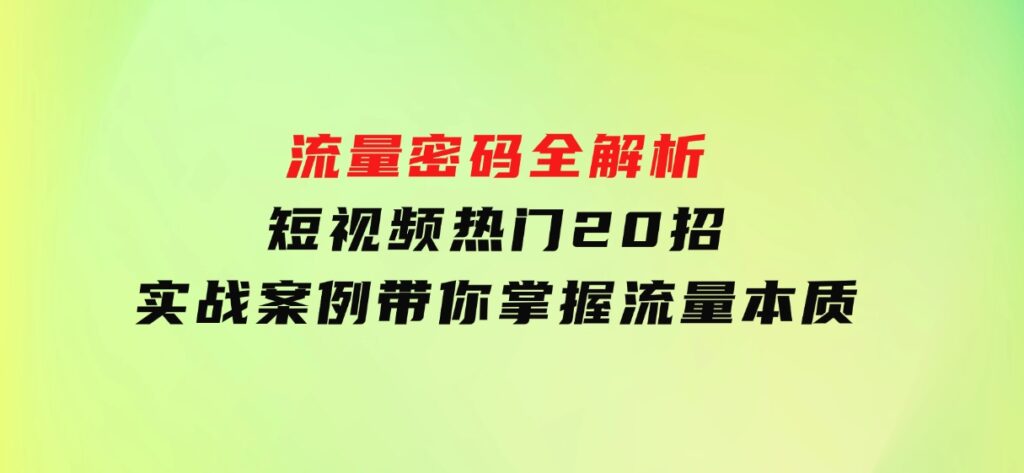 流量密码全解析：短视频热门20招，实战案例带你掌握流量本质-柚子资源网