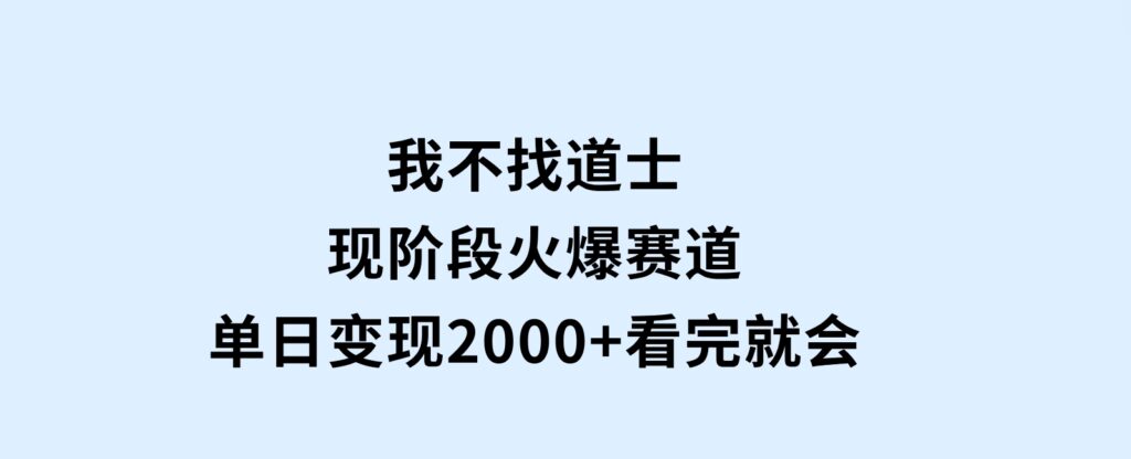 我不找道士，现阶段火爆赛道，单日变现2000+看完就会-柚子资源网