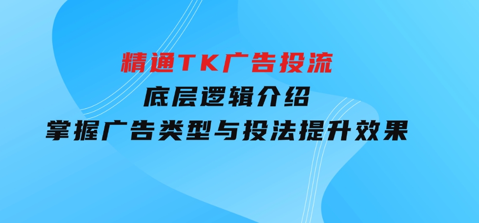 精通TK广告投流：底层逻辑介绍，掌握广告类型与投法，提升效果-柚子资源网