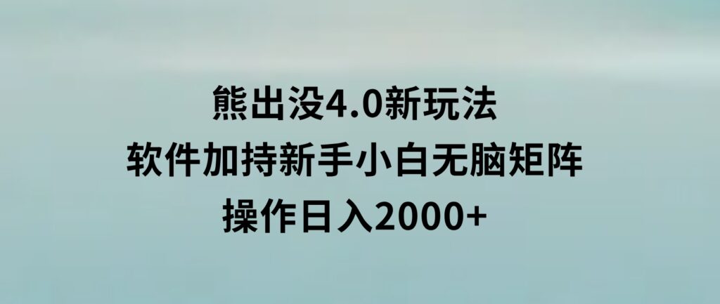 熊出没4.0新玩法，软件加持，新手小白无脑矩阵操作，日入2000+-柚子资源网