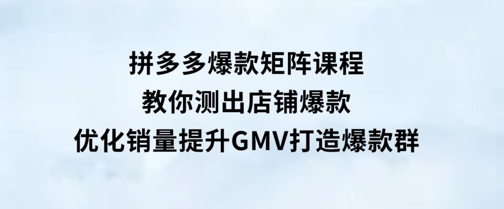 拼多多爆款矩阵课程：教你测出店铺爆款，优化销量，提升GMV，打造爆款群-柚子资源网