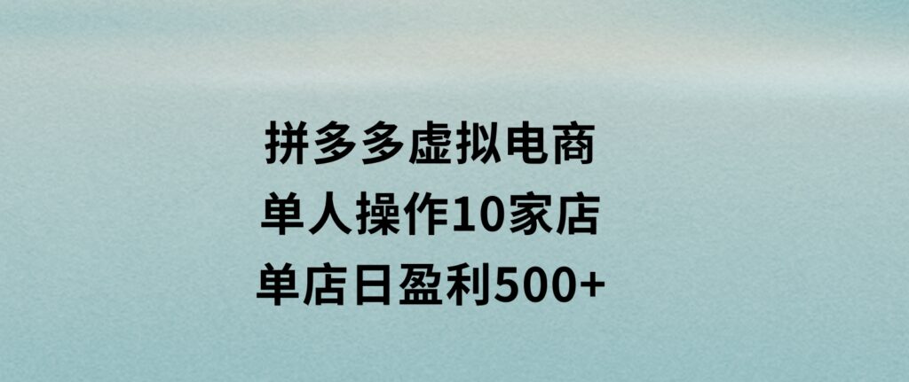 拼多多虚拟电商，单人操作10家店，单店日盈利500+-柚子资源网