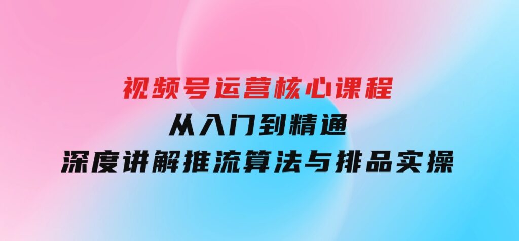 视频号运营核心课程，从入门到精通，深度讲解推流算法与排品实操玩-柚子资源网