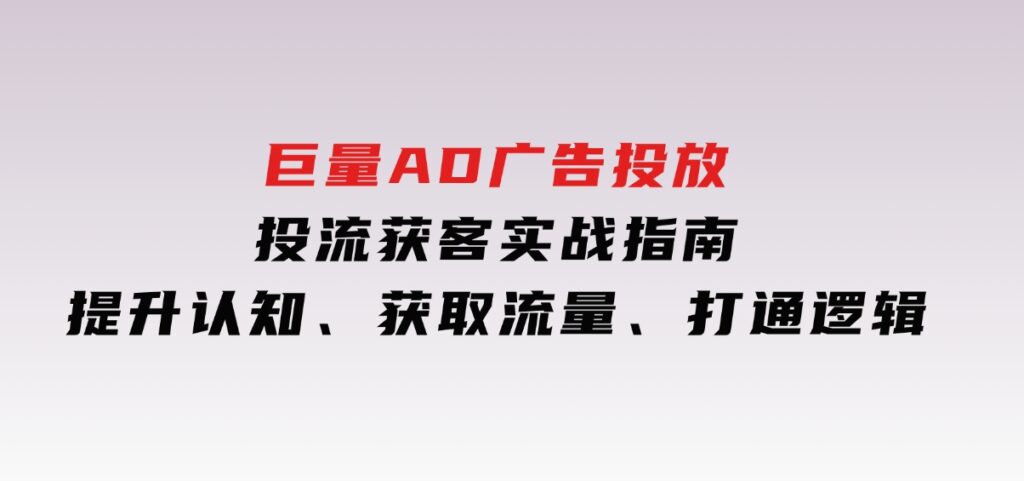 巨量AD广告投放投流获客实战指南，提升认知、获取流量、打通逻辑-柚子资源网