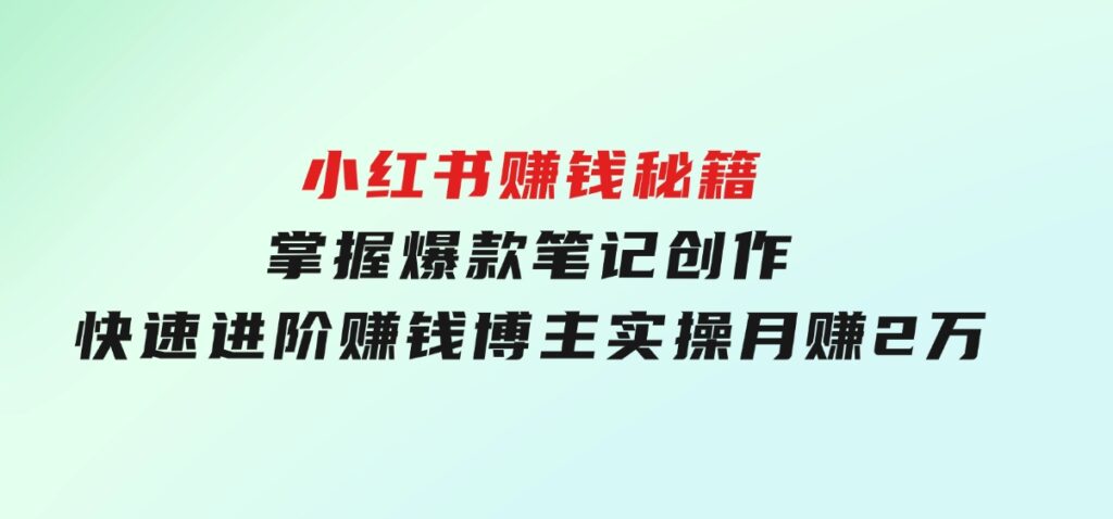 小红书赚钱秘籍，掌握爆款笔记创作，快速进阶赚钱博主,实操月赚2万-柚子资源网