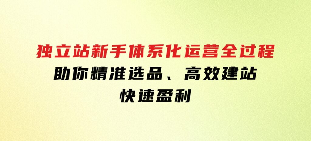 独立站新手体系化运营全过程，助你精准选品、高效建站、快速盈利-柚子资源网