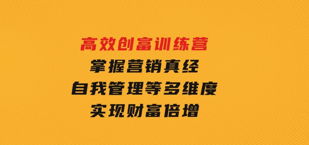 高效创富训练营：掌握营销真经、自我管理等多维度，实现财富倍增-柚子资源网