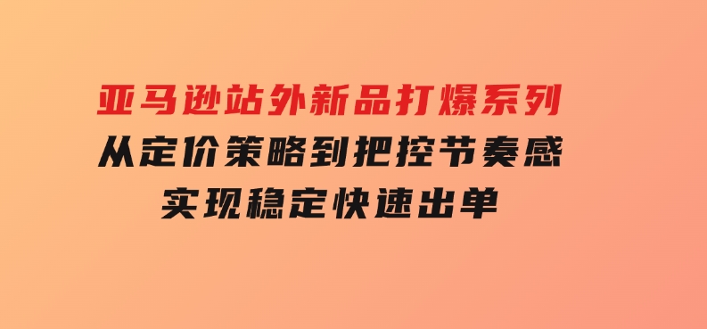 亚马逊站外新品打爆系列，从定价策略到把控节奏感，实现稳定快速出单-柚子资源网