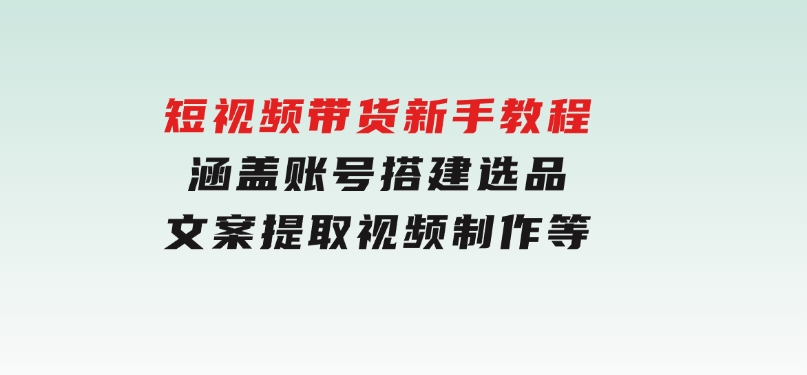 短视频带货新手教程：涵盖账号搭建，选品，文案提取，视频制作等-柚子资源网