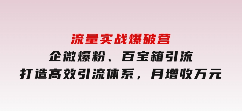 流量实战爆破营：企微爆粉、百宝箱引流，打造高效引流体系，月增收万元-柚子资源网