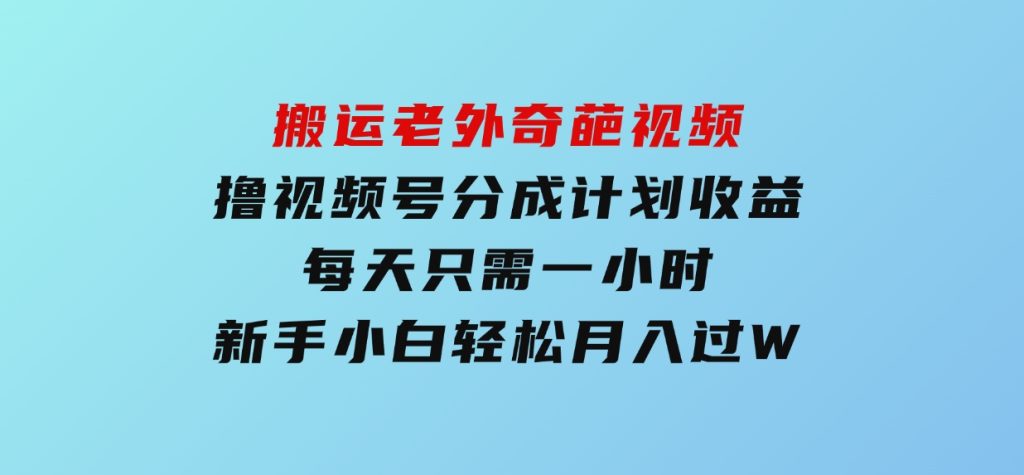 搬运老外奇葩视频，撸视频号分成计划收益，每天只需一小时，新手小白轻松月入过W-柚子资源网