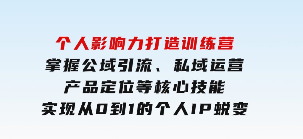 个人影响力打造训练营，掌握公域引流、私域运营、产品定位等核心技能，实现从0到1的个人IP蜕变-柚子资源网